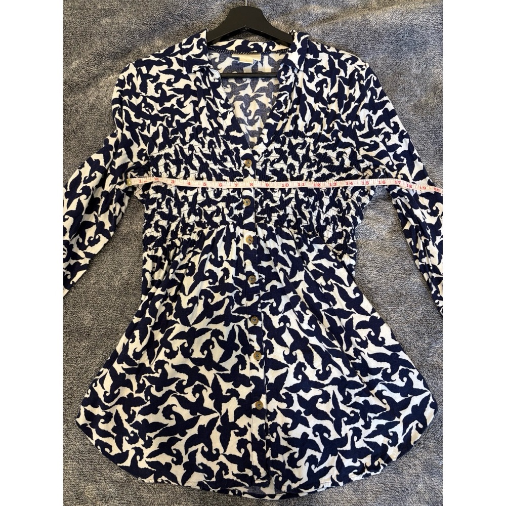 Anthropologie Maeve Alexa Smocked Small Tunic, Blue/White Pattern - Picture 7 of 11